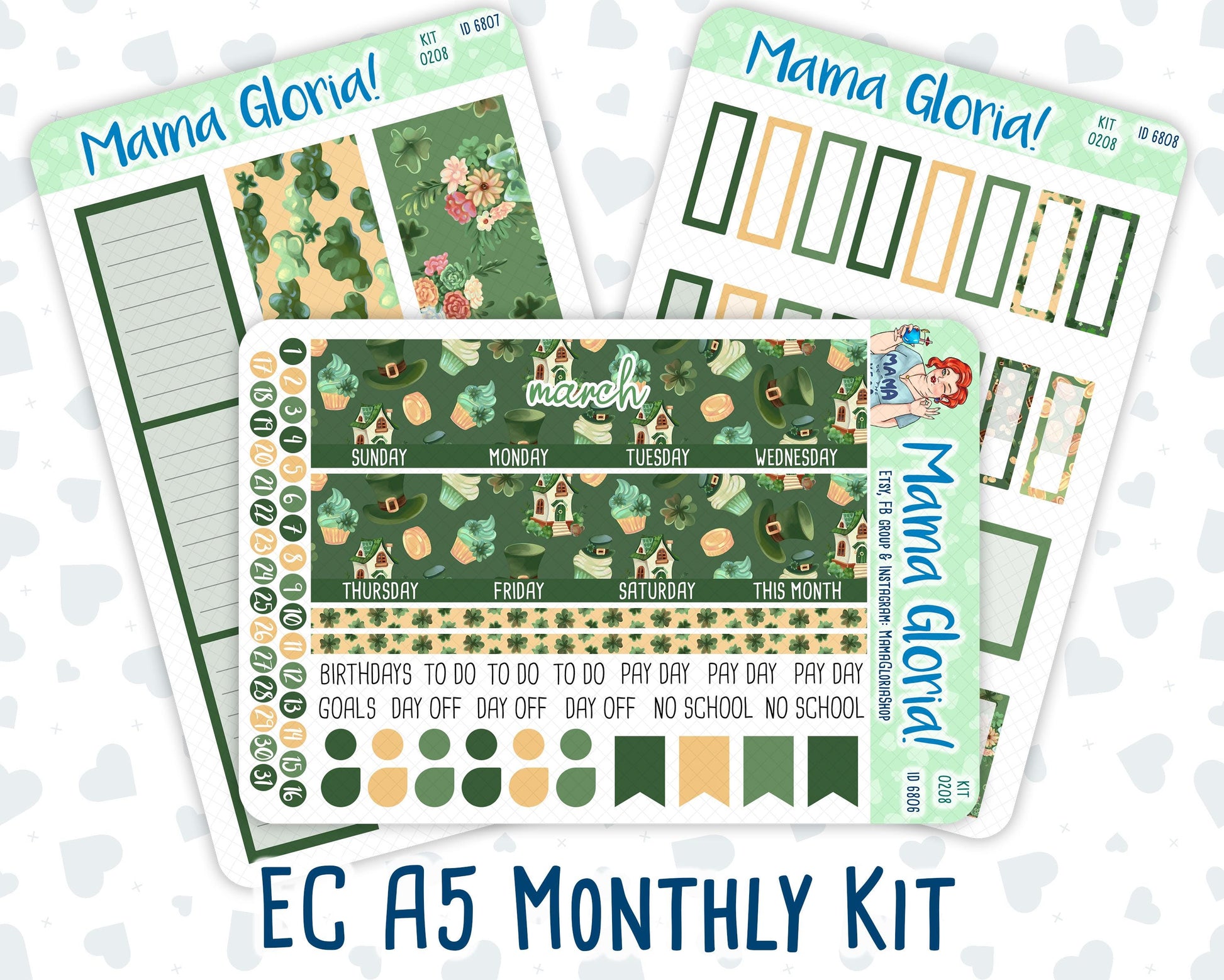 Kit 0208 -A5 -Monthly - Shamrock Lane- March - Kit