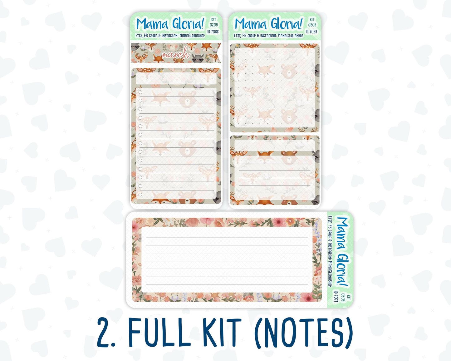 Kit 0209- 7x9 - Forest Friends - March- Notes Pages - Dashboard Kit - Productivity Page