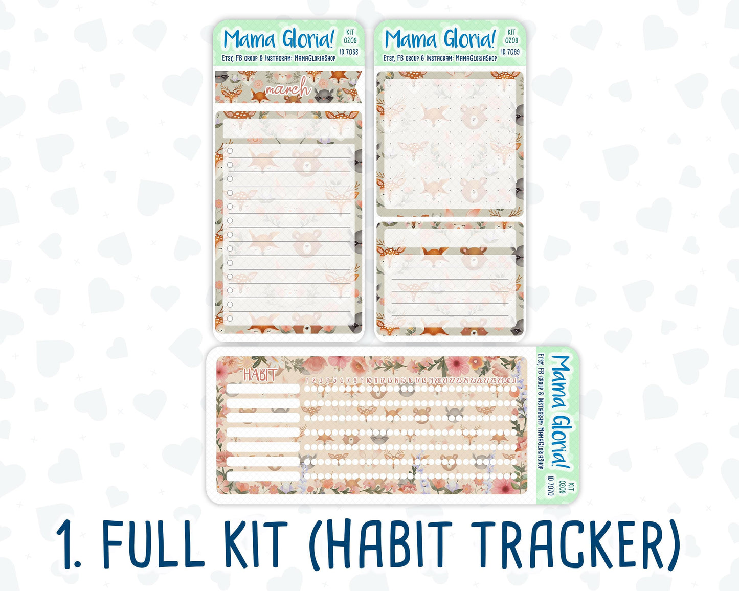 Kit 0209- 7x9 - Forest Friends - March- Notes Pages - Dashboard Kit - Productivity Page