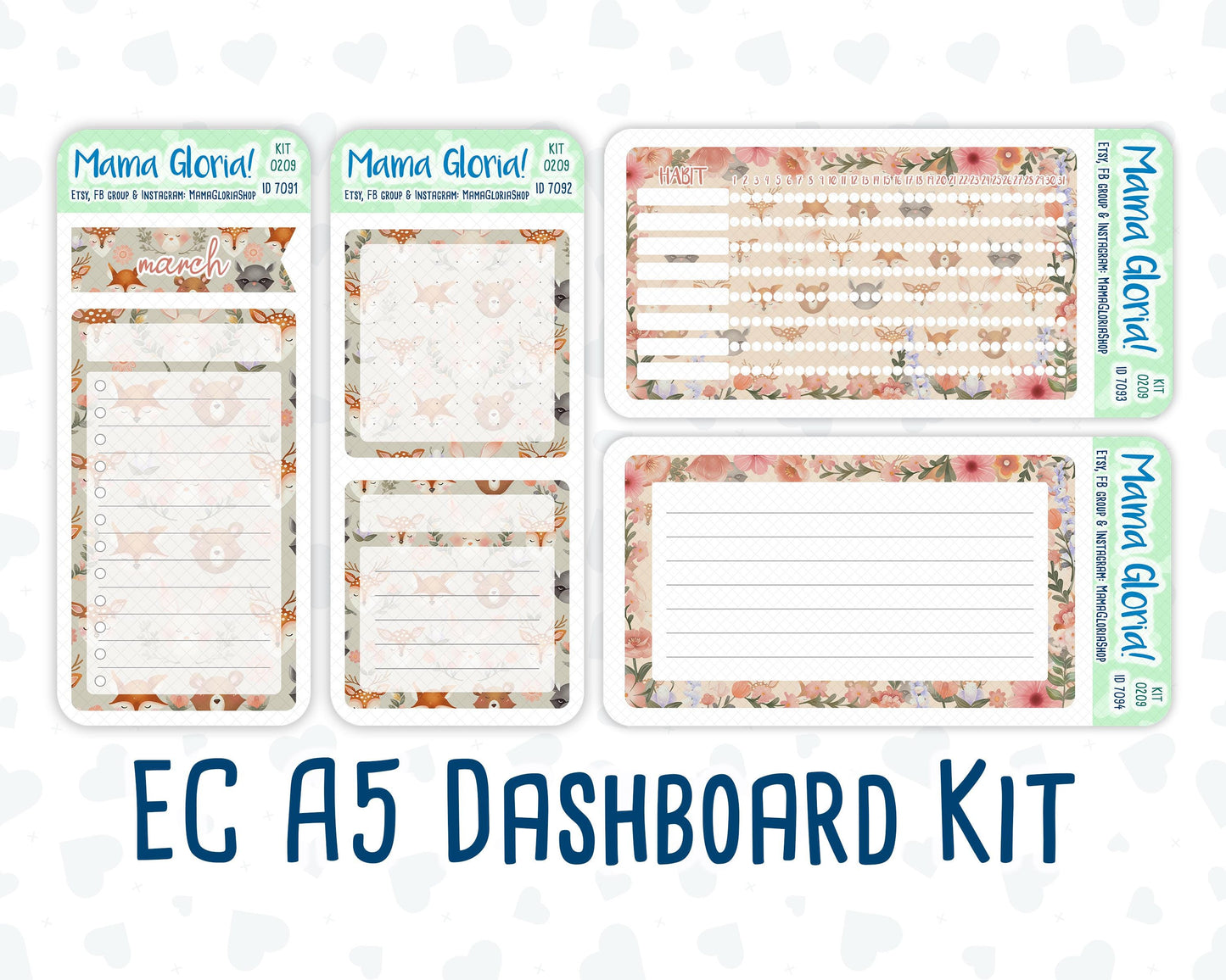 Kit 0209- A5 - Forest Friends - March - Notes Pages - Dashboard Kit - Productivity Page