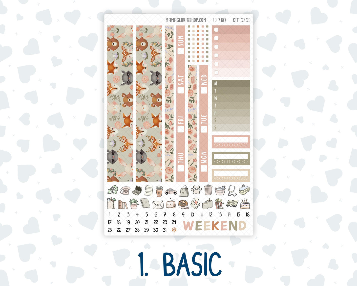 Kit 0209 Hobonichi Cousin – Weekly Kit – 1.3” Wide Columns - Forest Friends- March