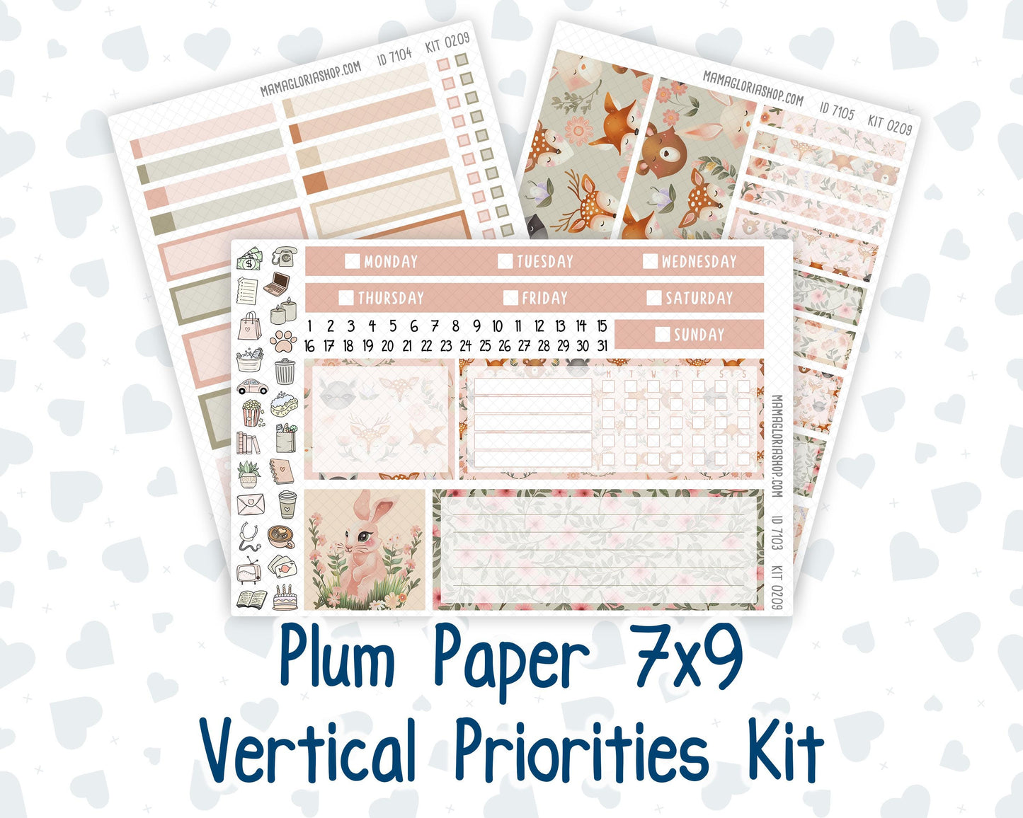 Kit 0209- 7x9 Plum Paper Vertical Priorities - Forest Friends - March