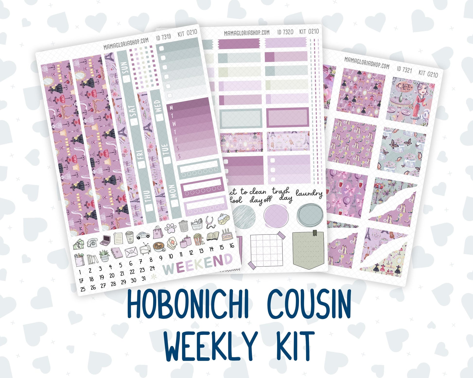 Kit 0210 Hobonichi Cousin – Weekly Kit – 1.3” Wide Columns - Paris Dream- March