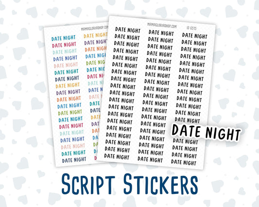 Date Night - Script Stickers For Planners - Headers