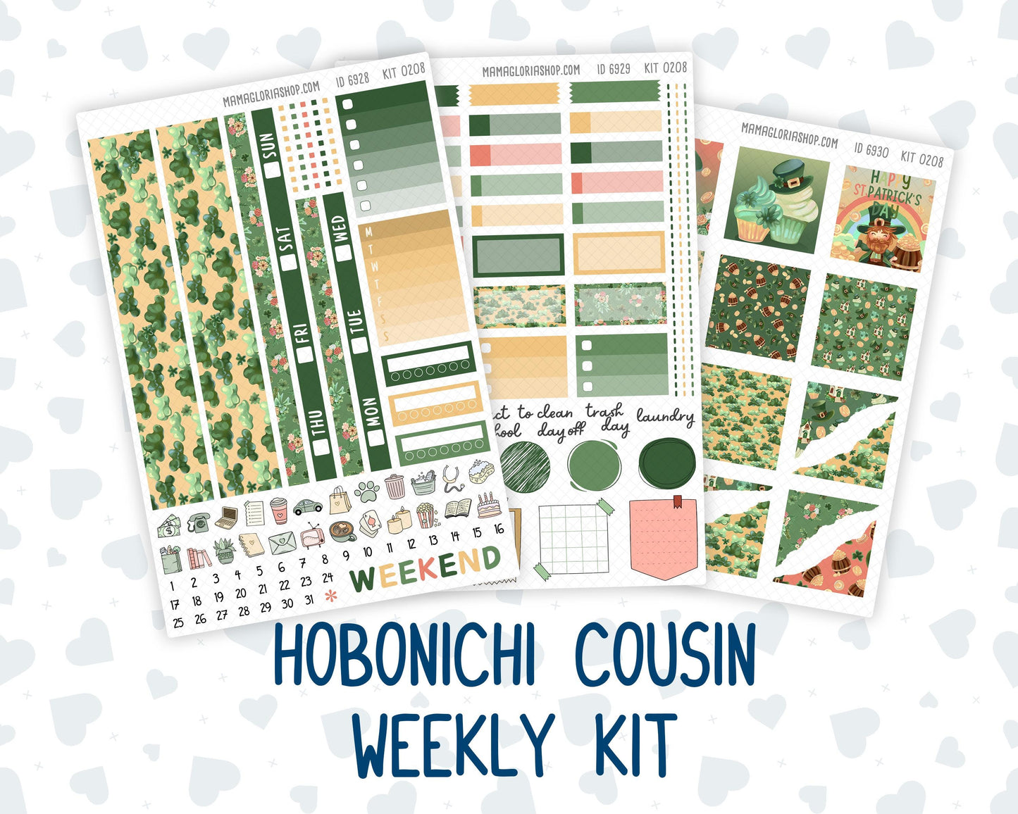 Kit 0208 Hobonichi Cousin – Weekly Kit – 1.3” Wide Columns - Shamrock Lane- March