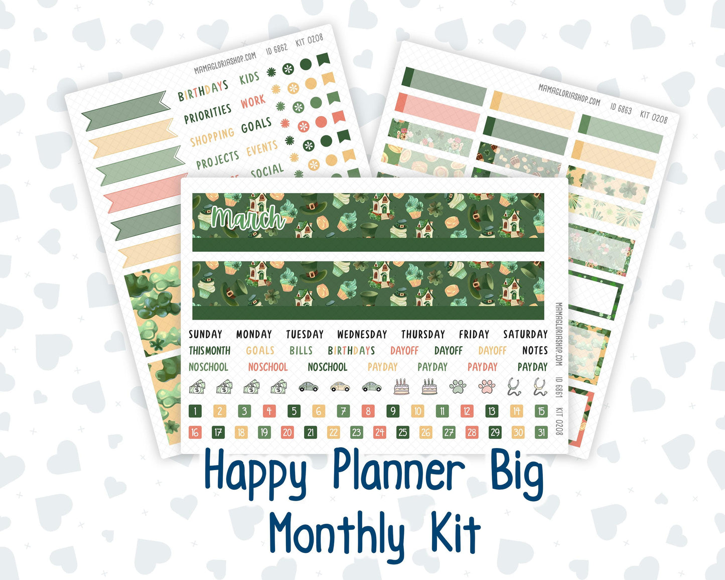 HP - Monthly - Kit 0208- Shamrock Lane - March- For Big Happy Planner