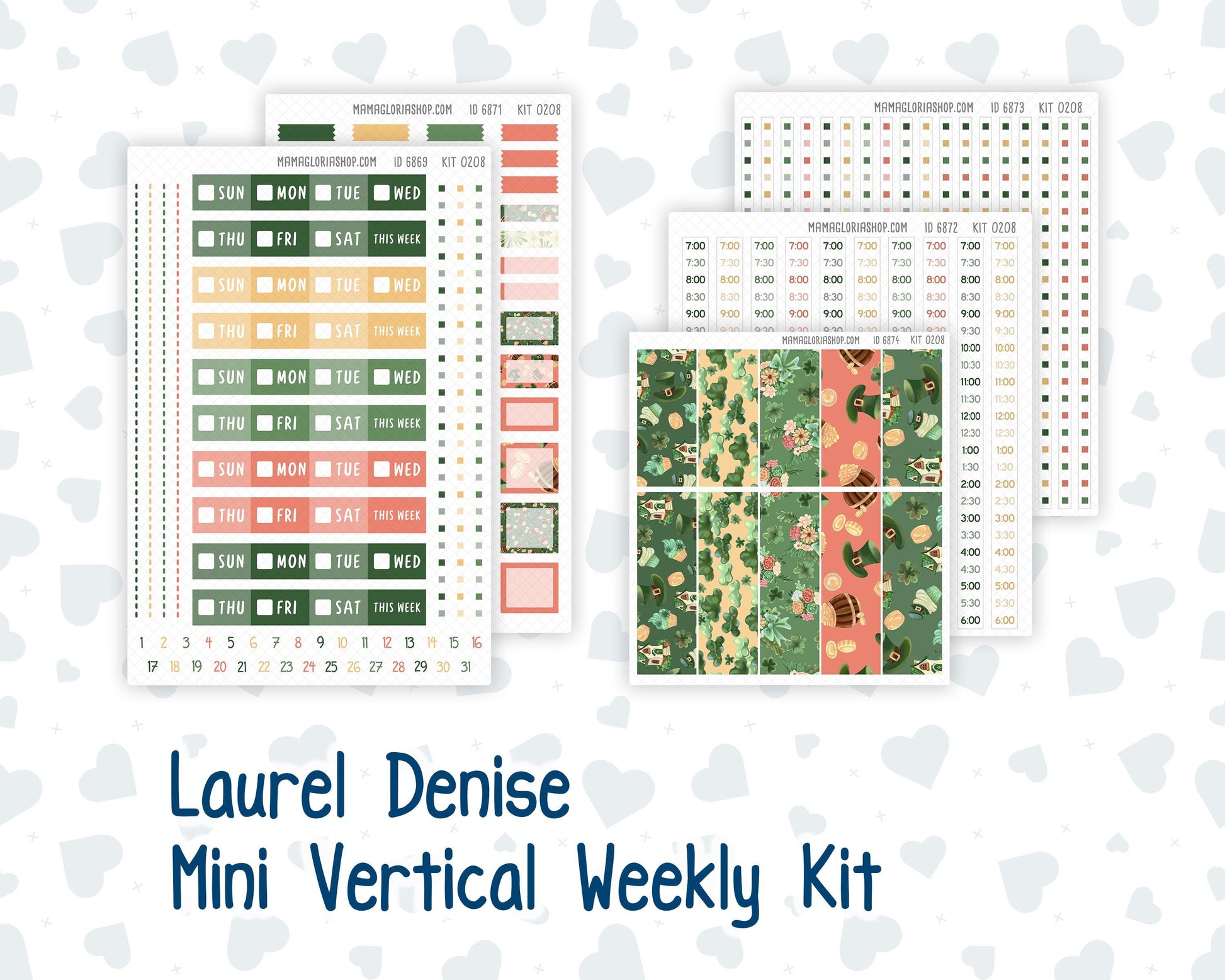 Kit 0208 Laurel Denise Mini Size – Weekly - Vertical Layout - Shamrock Lane - March