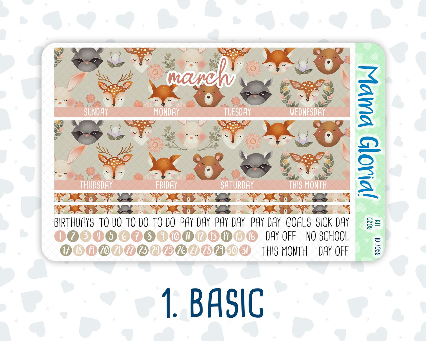 Kit 0209- 7x9 - Monthly - Forest Friends - March - For EC Planners