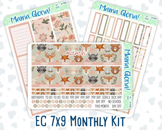 Kit 0209- 7x9 - Monthly - Forest Friends - March - For EC Planners