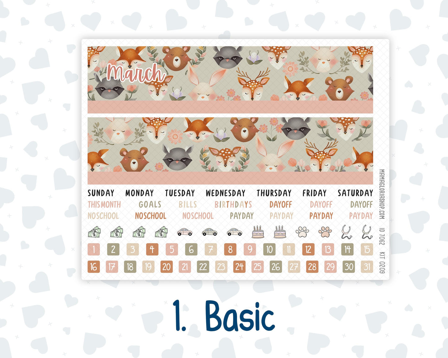 EC 8.5x11 Monthly - Kit 0209- Forest Friends- March- For Erin Condren Planners