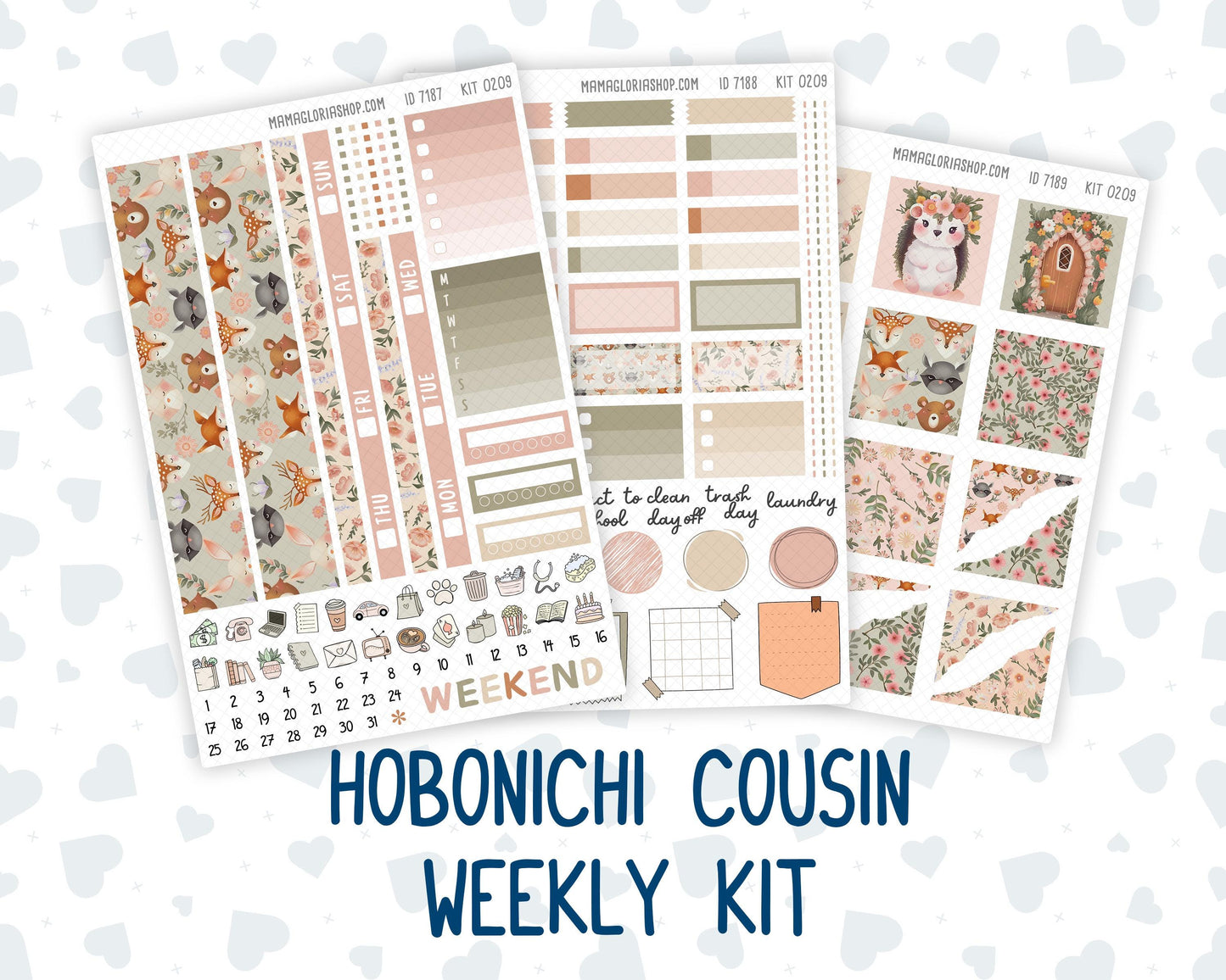 Kit 0209 Hobonichi Cousin – Weekly Kit – 1.3” Wide Columns - Forest Friends- March