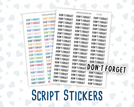 Don't Forget - Script Stickers For Planners - Headers