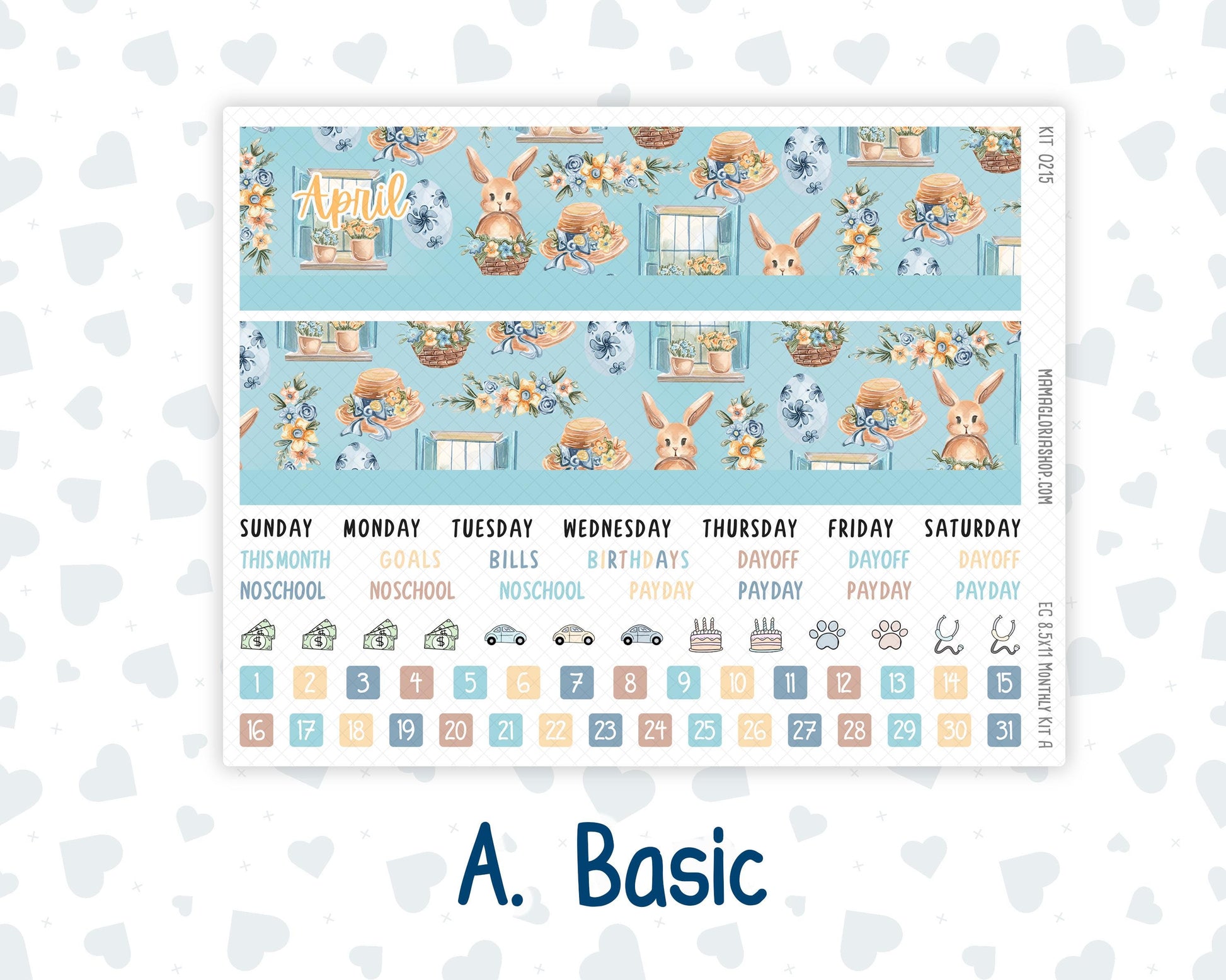 EC 8.5x11 Monthly - Kit 0215- Easter Morning- April- For Erin Condren Planners