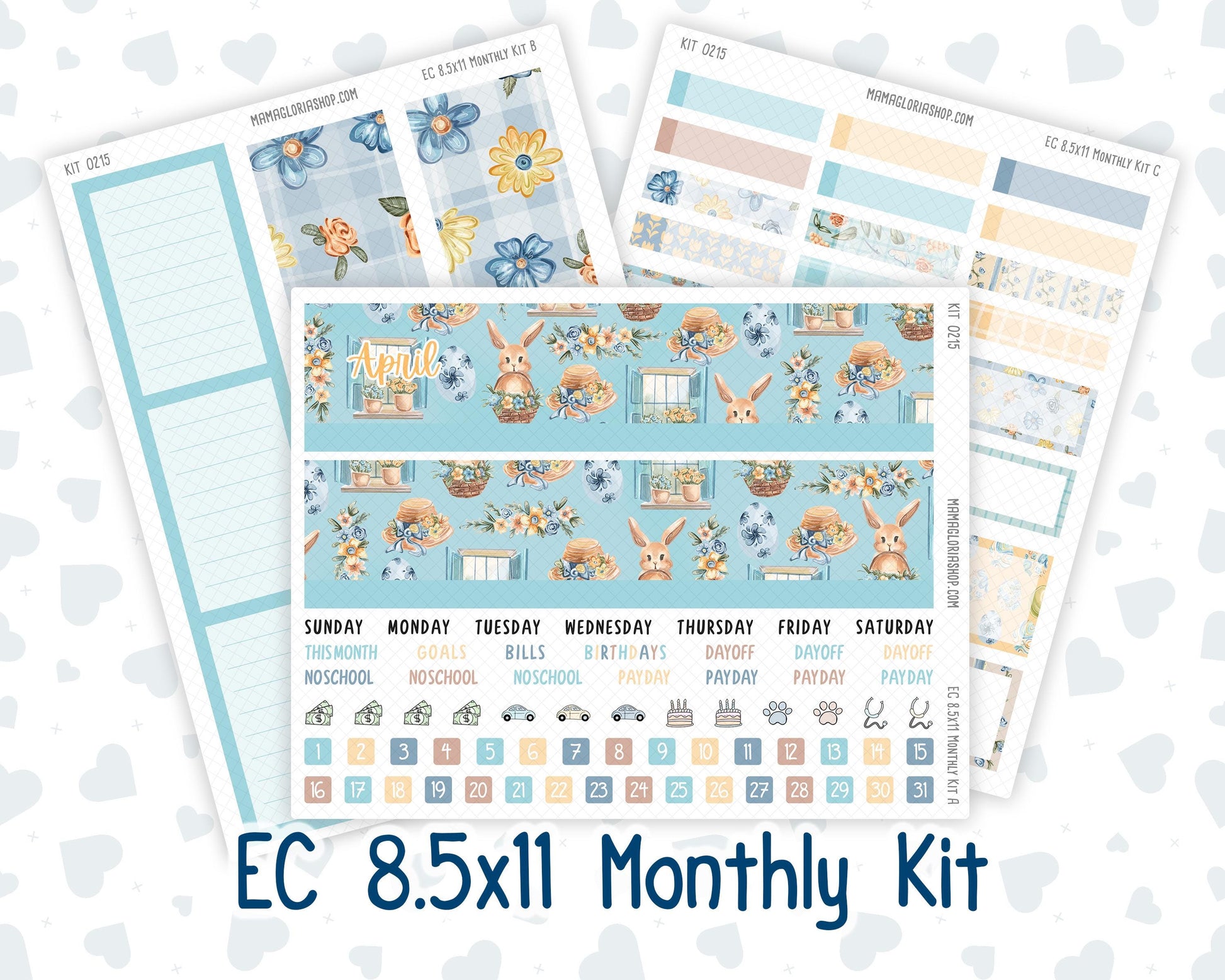 EC 8.5x11 Monthly - Kit 0215- Easter Morning- April- For Erin Condren Planners