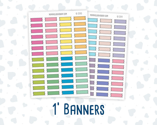 Color Pop 1 Inch Banners Sticker Sheet | Planner Flag Stickers | Functional Planner Stickers | Weekly Planner Labels
