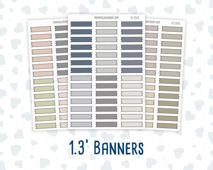 Wild Sage & Muted Slate 1.3 Inch Banners Sticker Sheet | Planner Flag Stickers | Functional Planner Stickers | Weekly Planner Labels