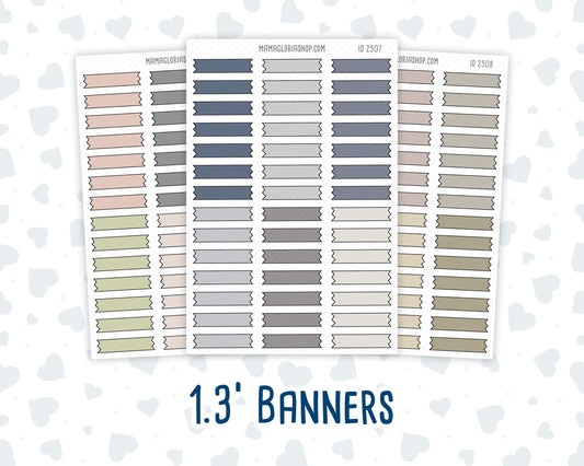 Wild Sage & Muted Slate 1.3 Inch Banners Sticker Sheet | Planner Flag Stickers | Functional Planner Stickers | Weekly Planner Labels
