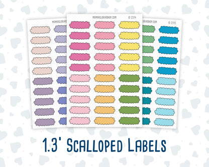 Color Pop 1.3 Inch Scalloped Labels Sticker Sheet | Functional Planner Stickers | Weekly Planner Labels