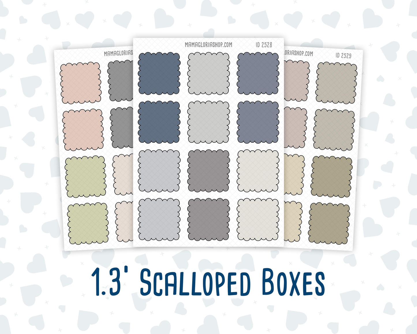 Wild Sage & Muted Slate 1.3 Inch Scalloped Boxes Sticker Sheet | Functional Planner Stickers | Weekly Planner Boxes
