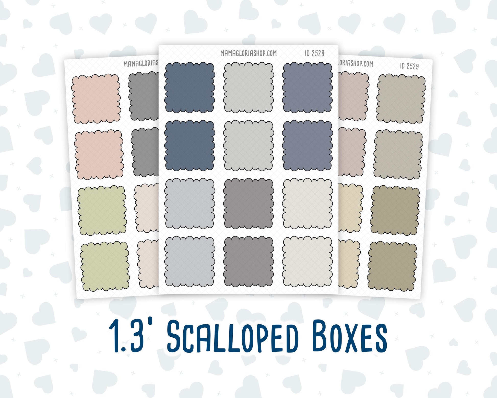 Wild Sage & Muted Slate 1.3 Inch Scalloped Boxes Sticker Sheet | Functional Planner Stickers | Weekly Planner Boxes