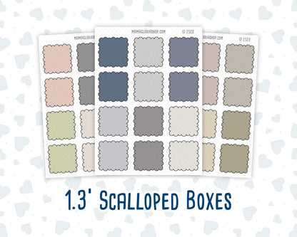 Wild Sage & Muted Slate 1.3 Inch Scalloped Boxes Sticker Sheet | Functional Planner Stickers | Weekly Planner Boxes