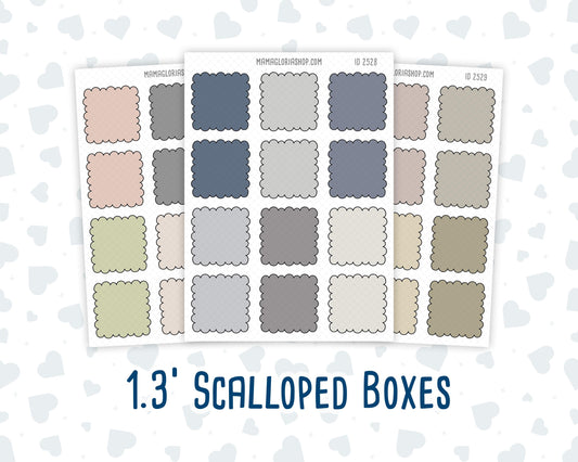 Wild Sage & Muted Slate 1.3 Inch Scalloped Boxes Sticker Sheet | Functional Planner Stickers | Weekly Planner Boxes