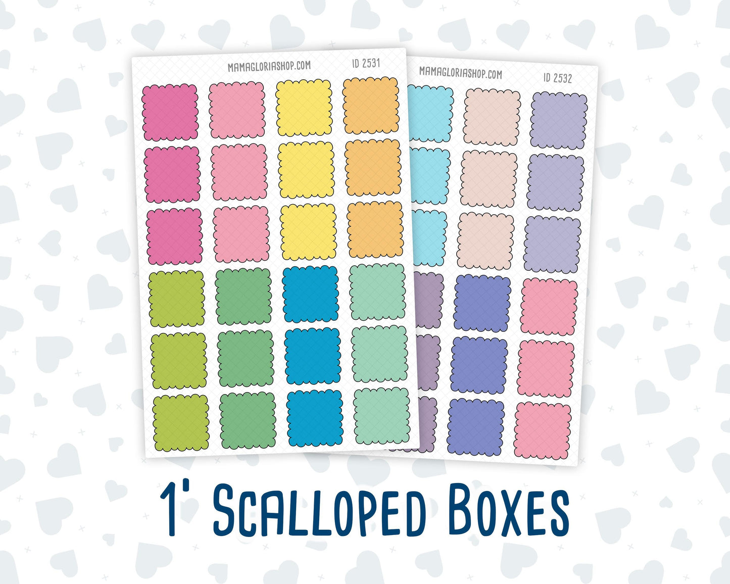 Color Pop 1 Inch Scalloped Boxes Sticker Sheet | Functional Planner Stickers | Weekly Planner Boxes