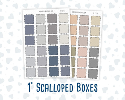 Wild Sage & Muted Slate 1 Inch Scalloped Boxes Sticker Sheet | Functional Planner Stickers | Weekly Planner Boxes