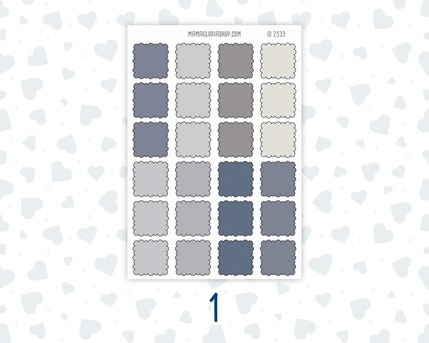 Wild Sage & Muted Slate 1 Inch Scalloped Boxes Sticker Sheet | Functional Planner Stickers | Weekly Planner Boxes