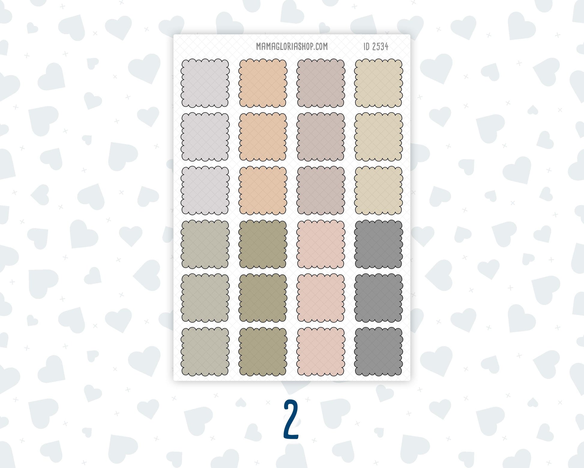 Wild Sage & Muted Slate 1 Inch Scalloped Boxes Sticker Sheet | Functional Planner Stickers | Weekly Planner Boxes