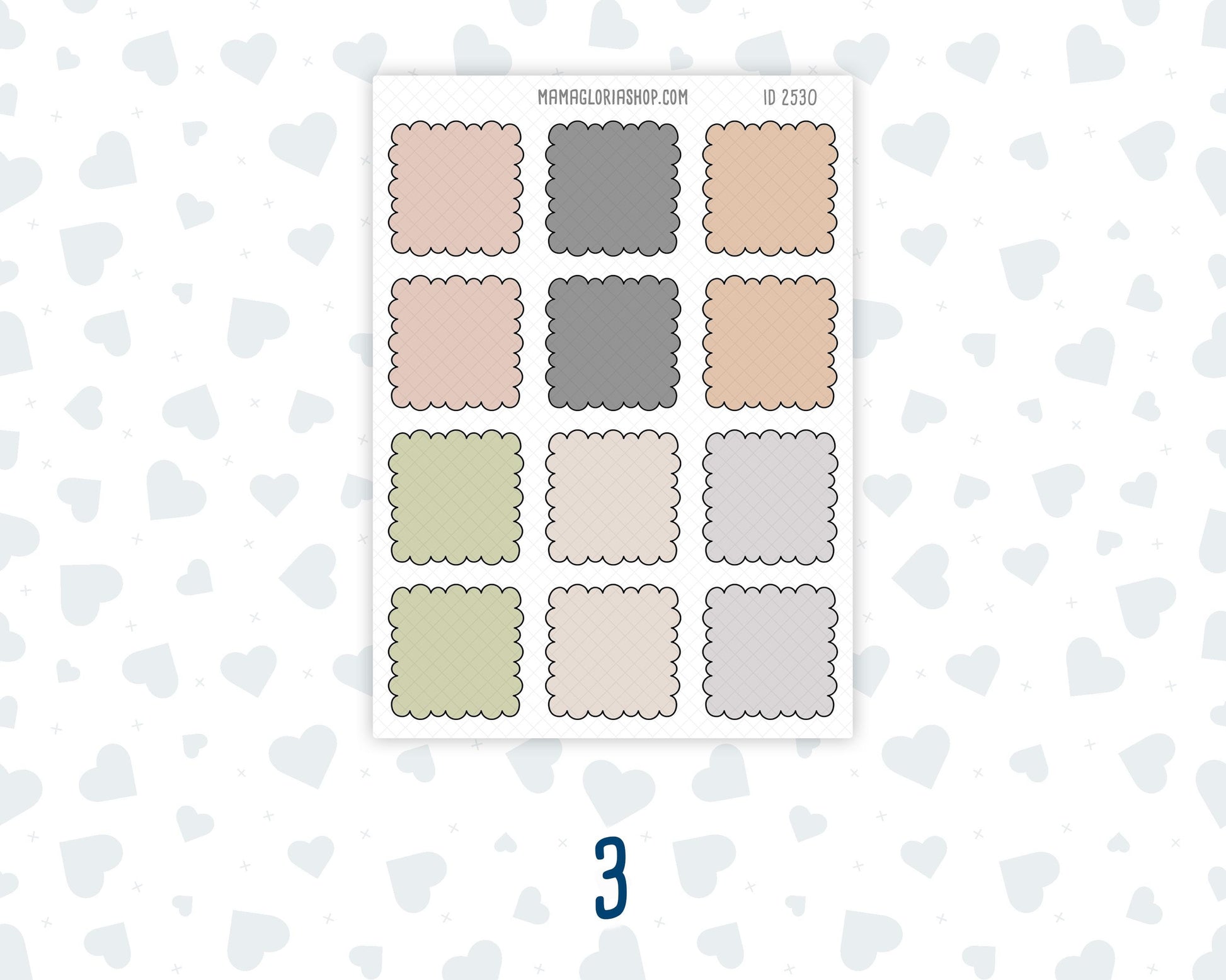 Wild Sage & Muted Slate 1.3 Inch Scalloped Boxes Sticker Sheet | Functional Planner Stickers | Weekly Planner Boxes