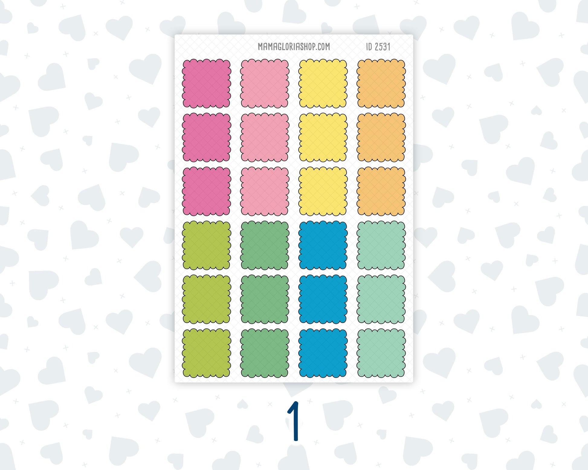 Color Pop 1 Inch Scalloped Boxes Sticker Sheet | Functional Planner Stickers | Weekly Planner Boxes