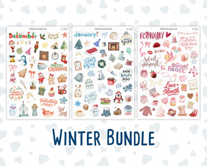 Holiday Planner Stickers Bundle | Monthly Seasonal Sticker Sheets for Planners, Journals & Calendars