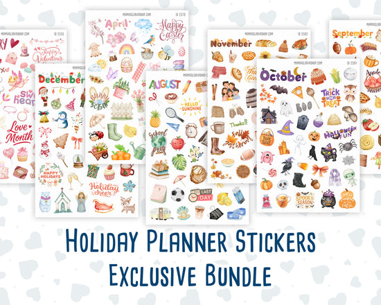 Holiday Planner Stickers Bundle | Monthly Seasonal Sticker Sheets for Planners, Journals & Calendars