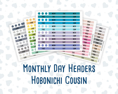 Hobonichi Cousin Monthly Day Headers | A5 Monthly Planner Stickers | Functional Planner Stickers | Month View Labels