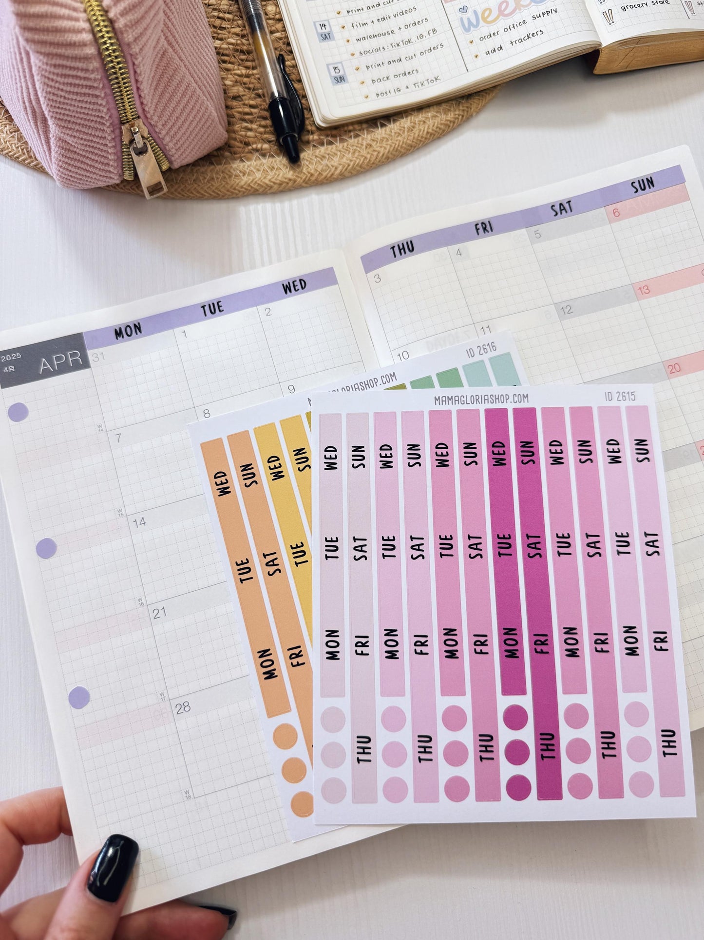 Hobonichi Cousin Monthly Day Headers | A5 Monthly Planner Stickers | Functional Planner Stickers | Month View Labels