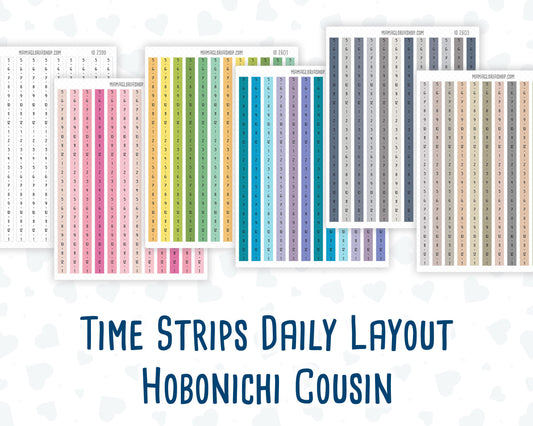 Hobonichi Cousin Daily Time Strips | A5 Daily Timeline Stickers | Hourly Schedule Labels | Time Blocking Planner Stickers
