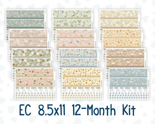 EC 8.5x11 - 12-Month Kit - 2026/2027 - Floral Collection - For Erin Condren Planners