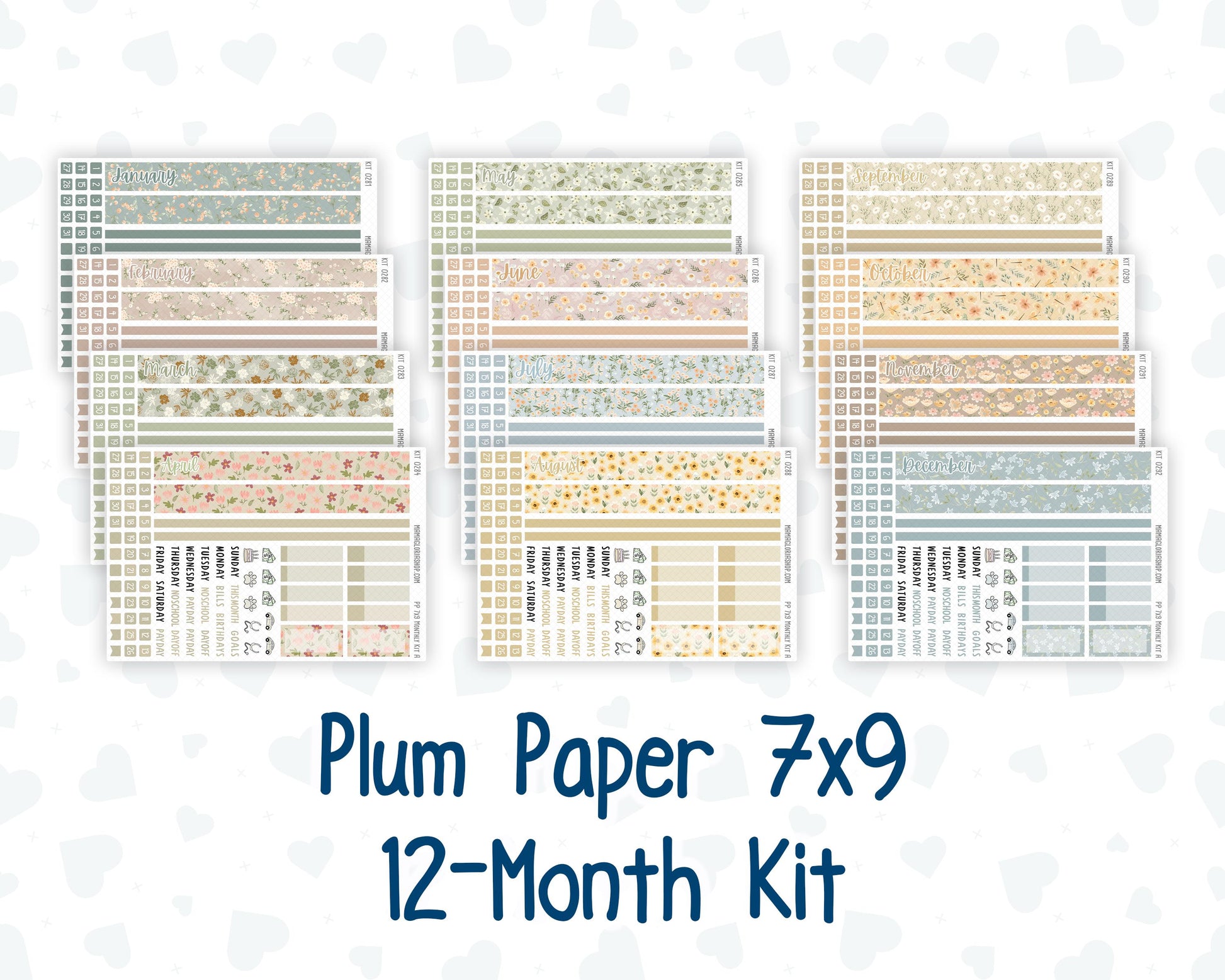 7x9 - 12-Month Kit - For Plum Paper Planner - 2026/2027 - Floral Collection