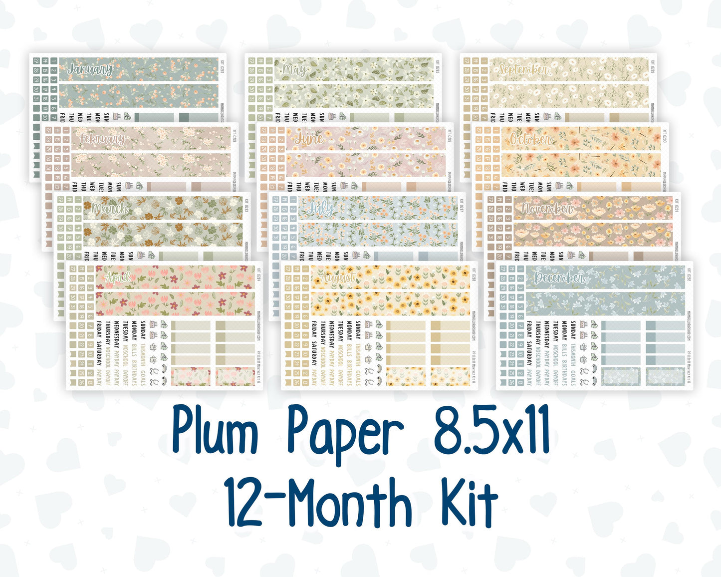 8.5x11 - 12-Month Kit - For Plum Paper Planner - 2026/2027 - Floral Collection