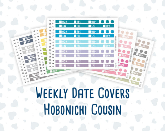 Hobonichi Cousin Weekly Date Covers | A5 Weekly Date Stickers | Hobonichi Cousin Weekly Headers | Functional Planner Stickers