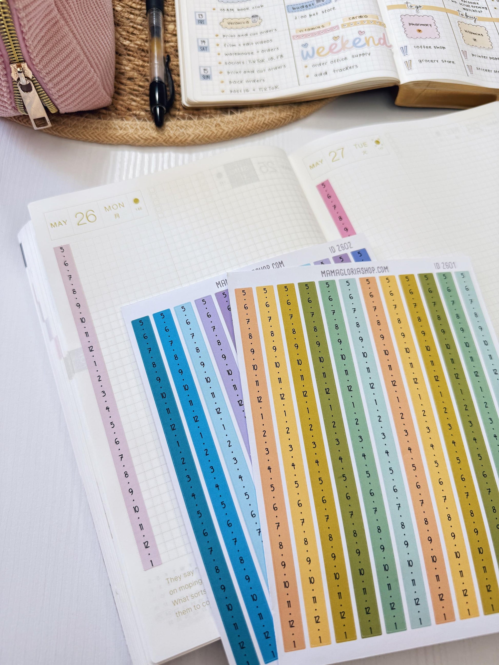 Hobonichi Cousin Daily Time Strips | A5 Daily Timeline Stickers | Hourly Schedule Labels | Time Blocking Planner Stickers