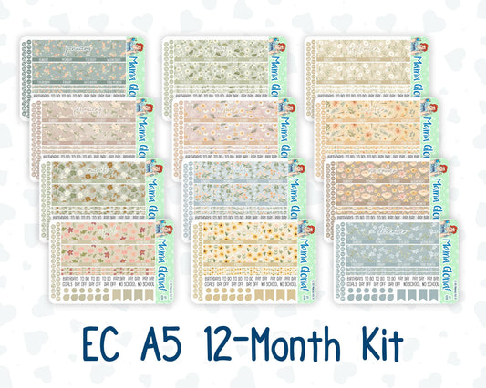EC A5 - 12-Month Kit - 2026/2027 - Floral Collection - For Erin Condren Planners