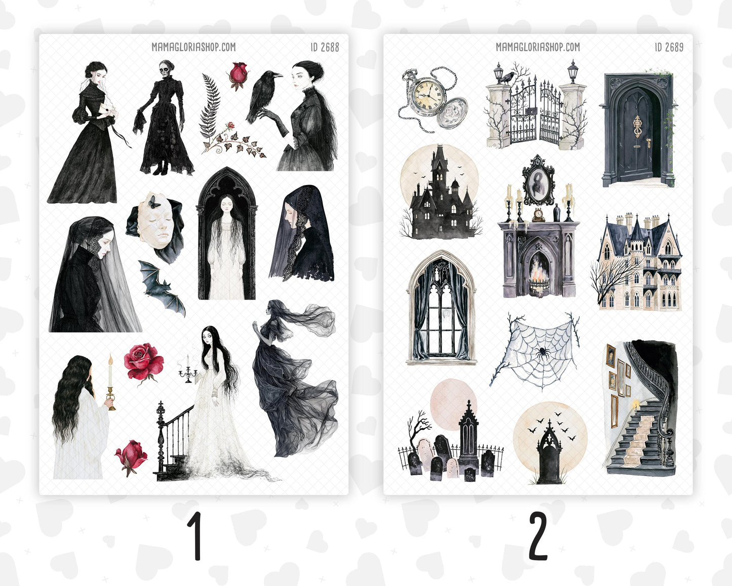 Gothic October - Halloween Planner Stickers, 9 Sheet Clipart Bundle, Victorian Dark Academia Journal Stickers