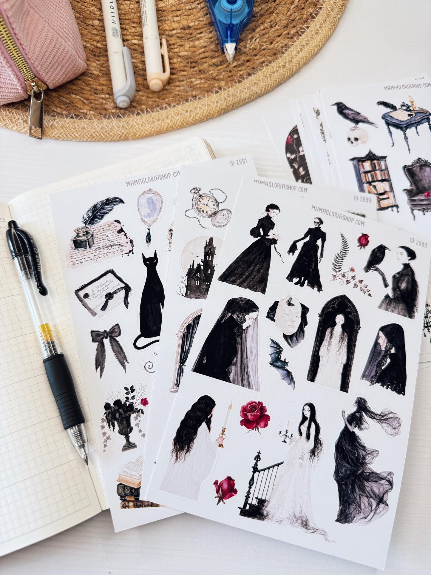 Gothic October - Halloween Planner Stickers, 9 Sheet Clipart Bundle, Victorian Dark Academia Journal Stickers