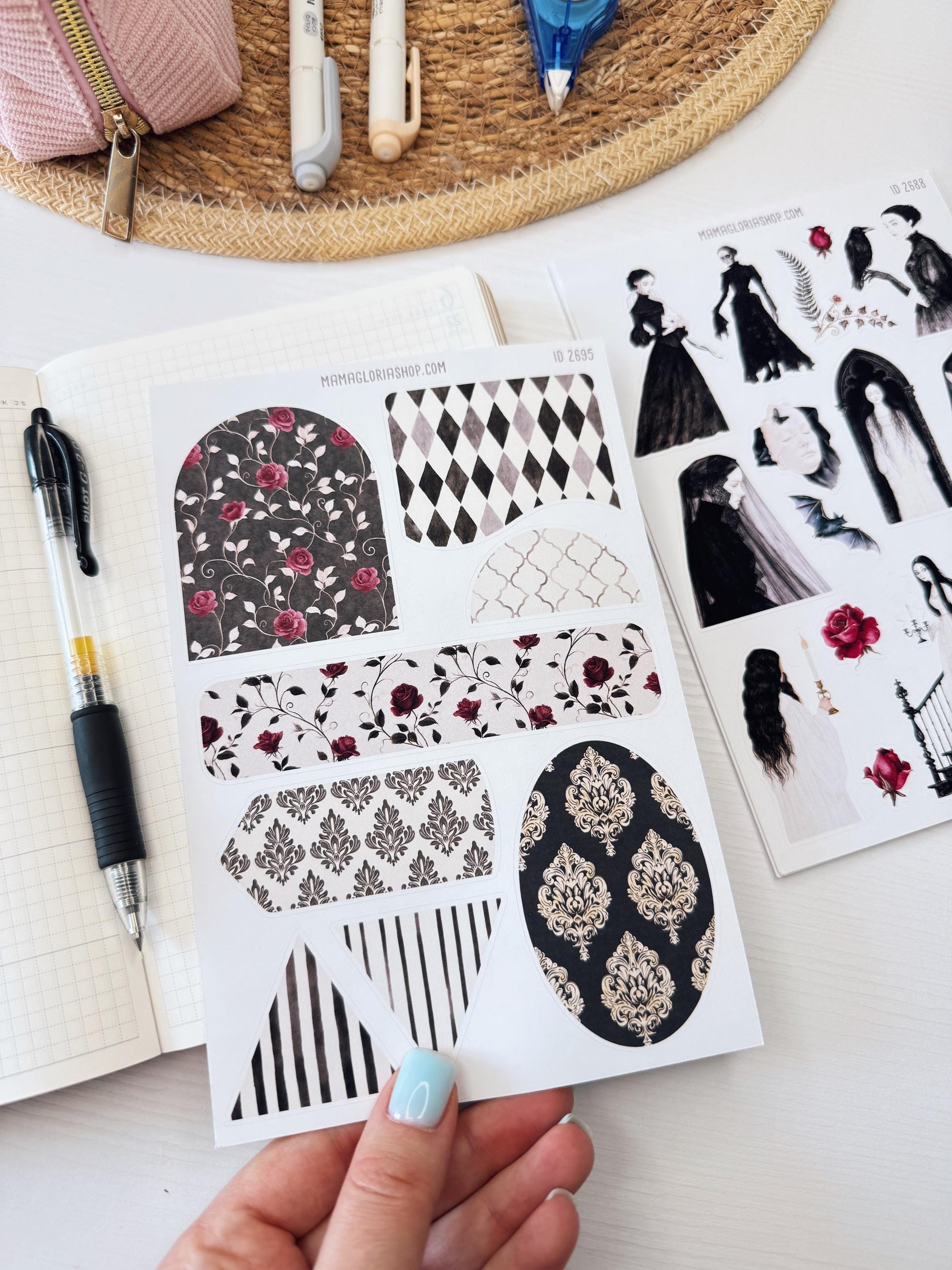 Gothic October - Halloween Planner Stickers, 9 Sheet Clipart Bundle, Victorian Dark Academia Journal Stickers