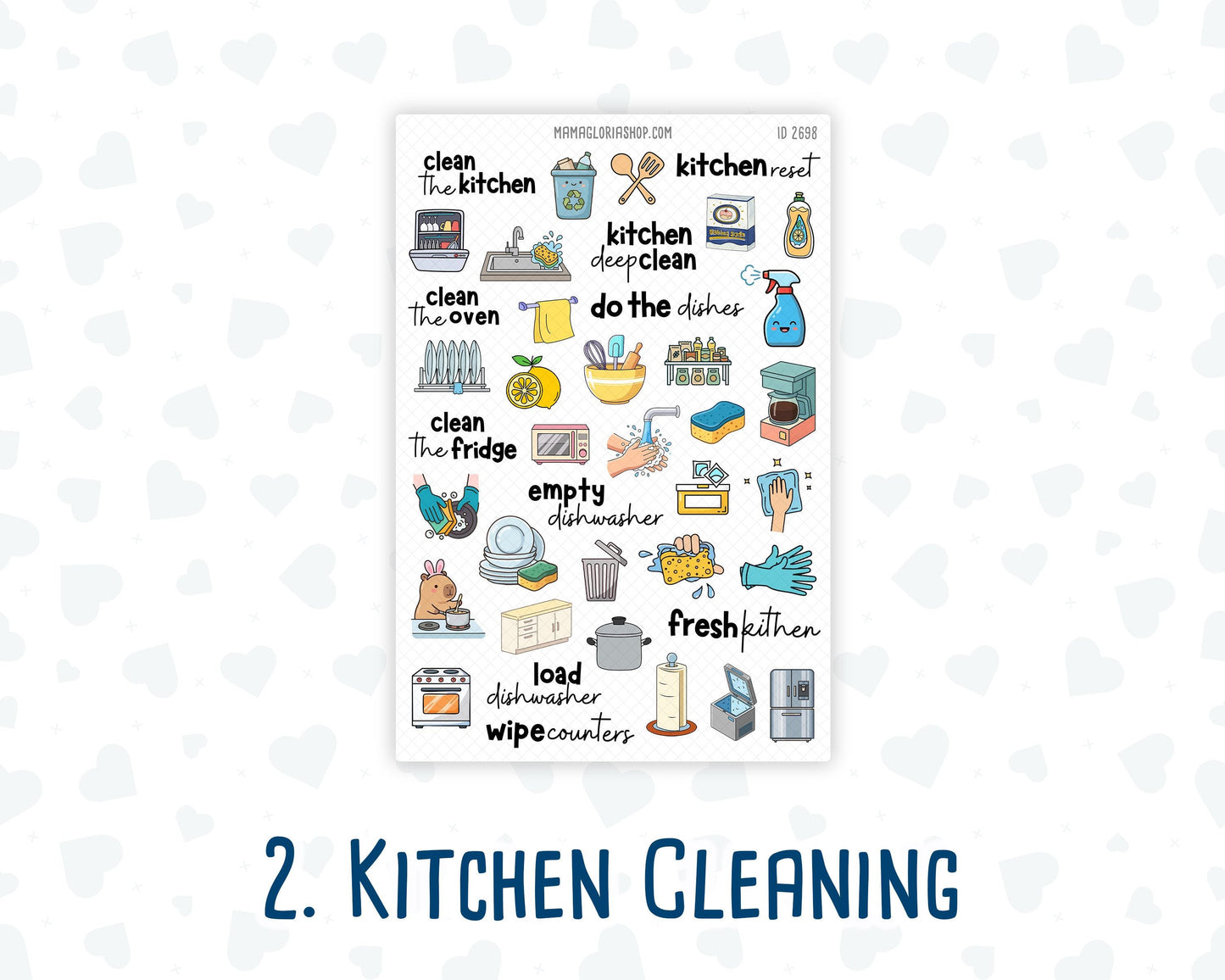 Cleaning Routine Planner Stickers, Chore & Housework Stickers, Laundry, Kitchen, Bathroom, Deep Cleaning, 6 Sheet Bundle