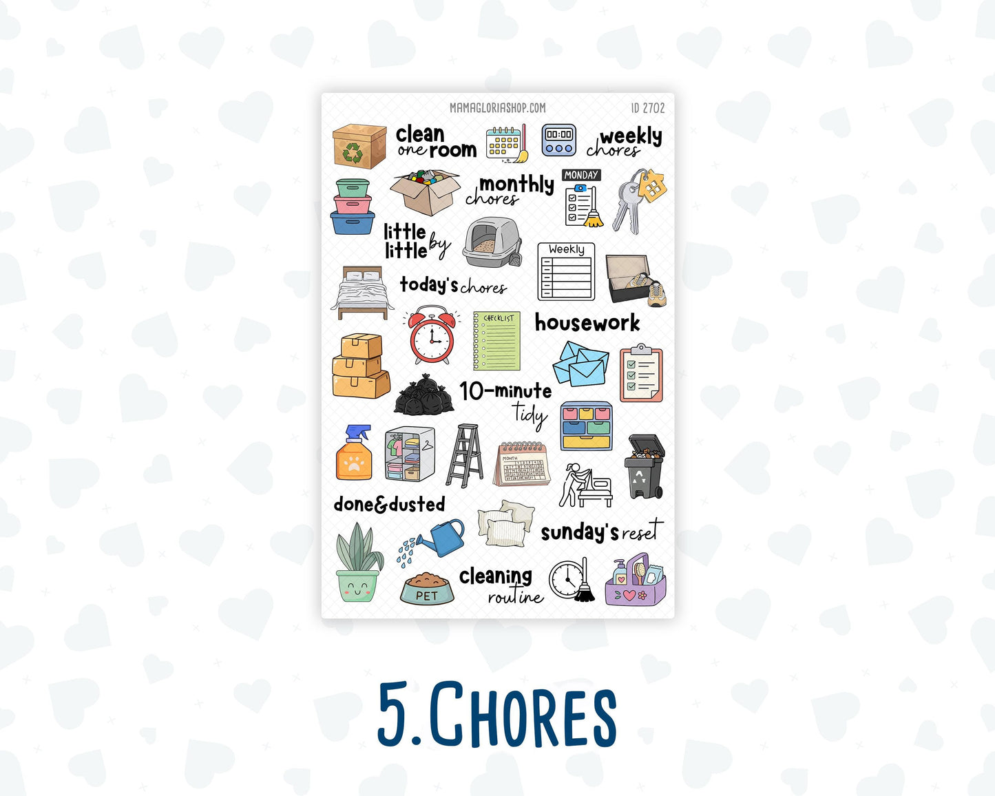 Cleaning Routine Planner Stickers, Chore & Housework Stickers, Laundry, Kitchen, Bathroom, Deep Cleaning, 6 Sheet Bundle