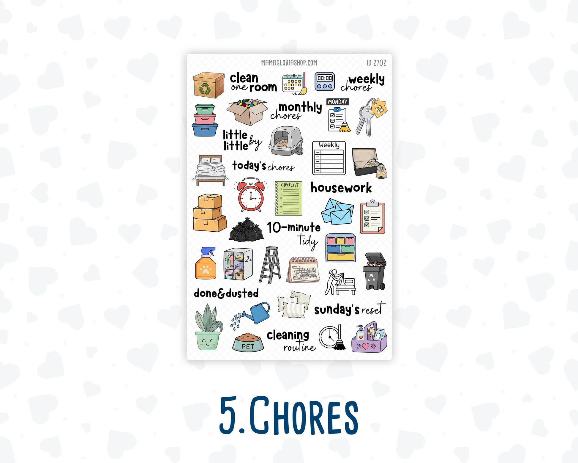 Cleaning Routine Planner Stickers, Chore & Housework Stickers, Laundry, Kitchen, Bathroom, Deep Cleaning, 6 Sheet Bundle