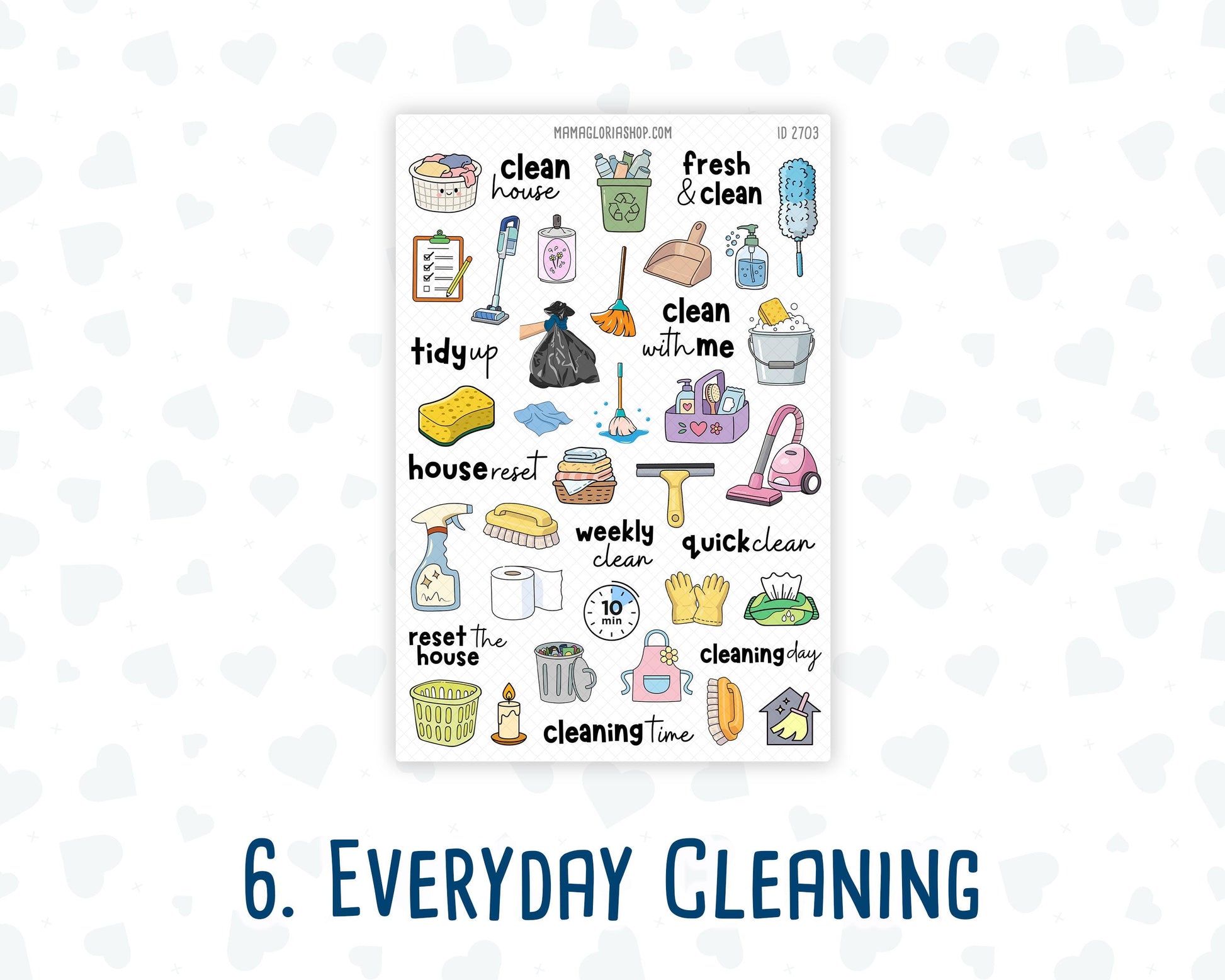Cleaning Routine Planner Stickers, Chore & Housework Stickers, Laundry, Kitchen, Bathroom, Deep Cleaning, 6 Sheet Bundle